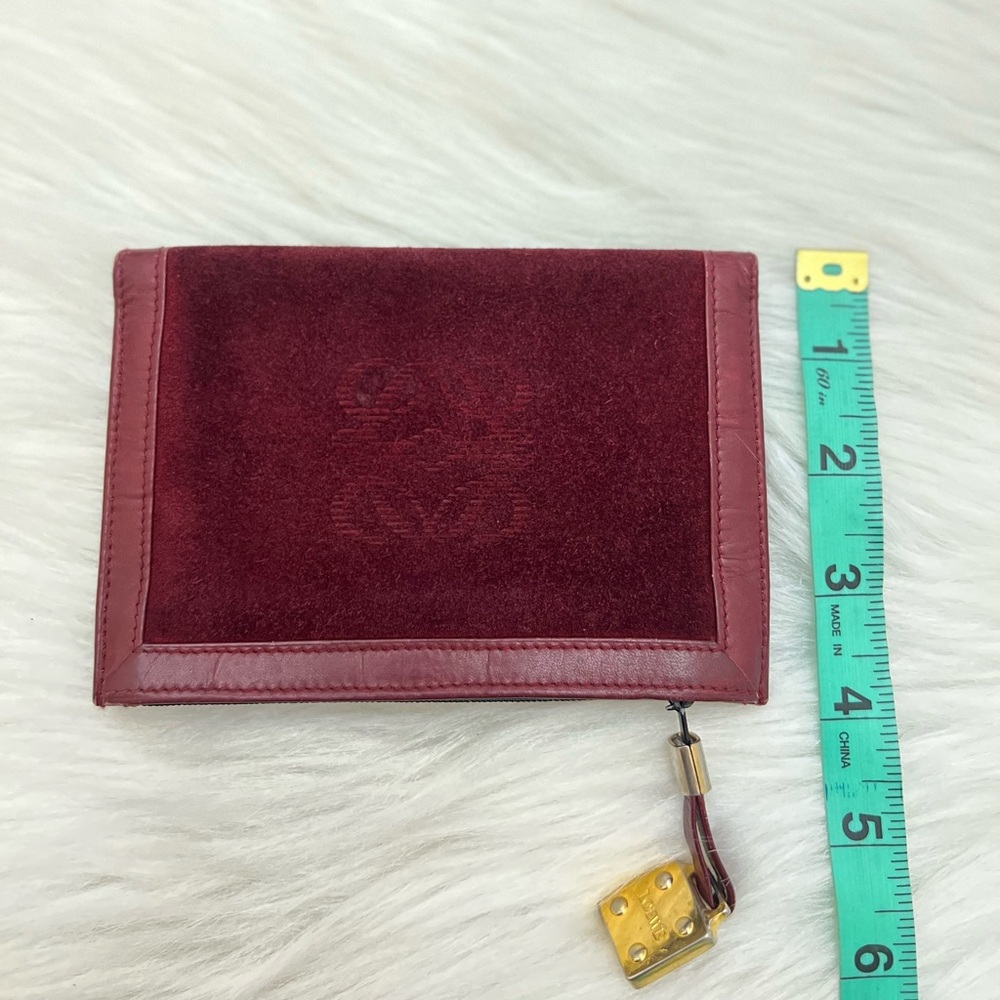 LOEWE - BURGUNDY LEATHER SUEDE COMPACT BIFOLD PASSPORT HOLDER SNAP WALLET - Picture 10 of 10